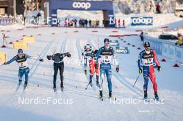 09.12.2022, Beitostolen, Norway (NOR): Niilo Moilanen (FIN), Ben Ogden (USA), Michal Novak (CZE), Joni Maki (FIN), Richard Jouve (FRA), (l-r)  - FIS world cup cross-country, individual sprint, Beitostolen (NOR). www.nordicfocus.com. © Modica/NordicFocus. Every downloaded picture is fee-liable.