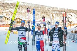 09.12.2022, Beitostolen, Norway (NOR): Simone Mocellini (ITA), Richard Jouve (FRA), Calle Halfvarsson (SWE), (l-r)  - FIS world cup cross-country, individual sprint, Beitostolen (NOR). www.nordicfocus.com. © Modica/NordicFocus. Every downloaded picture is fee-liable.