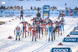 11.12.2022, Beitostolen, Norway (NOR): Maja Dahlqvist (SWE), Delphine Claudel (FRA), Anne Kjersti Kalvaa (NOR), Julia Kern (USA), Johanna Matintalo (FIN), (l-r)  - FIS world cup cross-country, mixed relay, Beitostolen (NOR). www.nordicfocus.com. © Modica/NordicFocus. Every downloaded picture is fee-liable.