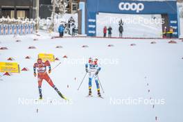 11.12.2022, Beitostolen, Norway (NOR): Emil Iversen (NOR), Calle Halfvarsson (SWE), (l-r)  - FIS world cup cross-country, mixed relay, Beitostolen (NOR). www.nordicfocus.com. © Modica/NordicFocus. Every downloaded picture is fee-liable.