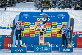 18.12.2022, Davos, Switzerland (SUI): Hans Christer Holund (NOR), Simen Hegstad Krueger (NOR), Sjur Roethe (NOR), (l-r) - FIS world cup cross-country, 20km, Davos (SUI). www.nordicfocus.com. © Modica/NordicFocus. Every downloaded picture is fee-liable.