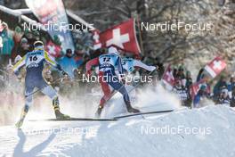 17.12.2022, Davos, Switzerland (SUI): Johan Haeggstroem (SWE), Renaud Jay (FRA), Roman Schaad (SUI), (l-r)  - FIS world cup cross-country, individual sprint, Davos (SUI). www.nordicfocus.com. © Modica/NordicFocus. Every downloaded picture is fee-liable.