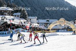17.12.2022, Davos, Switzerland (SUI): Eva Urevc (SLO), Tiril Udnes Weng (NOR), Johanna Hagstroem (SWE), Jessie Diggins (USA), Mathilde Myhrvold (NOR), (l-r)  - FIS world cup cross-country, individual sprint, Davos (SUI). www.nordicfocus.com. © Modica/NordicFocus. Every downloaded picture is fee-liable.