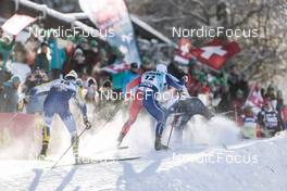 17.12.2022, Davos, Switzerland (SUI): Johan Haeggstroem (SWE), Renaud Jay (FRA), Ben Ogden (USA), (l-r)  - FIS world cup cross-country, individual sprint, Davos (SUI). www.nordicfocus.com. © Modica/NordicFocus. Every downloaded picture is fee-liable.