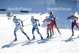 17.12.2022, Davos, Switzerland (SUI): Edvin Anger (SWE), James Clugnet (GBR), Sindre Bjoernestad Skar (NOR), Janik Riebli (SUI), Renaud Jay (FRA), (l-r)  - FIS world cup cross-country, individual sprint, Davos (SUI). www.nordicfocus.com. © Modica/NordicFocus. Every downloaded picture is fee-liable.