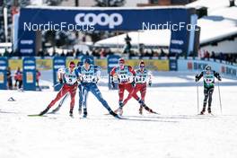 17.12.2022, Davos, Switzerland (SUI): Janik Riebli (SUI), Verneri Suhonen (FIN), Simen Myhre (NOR), Cyril Faehndrich (SUI), Mikael Abram (ITA), (l-r)  - FIS world cup cross-country, individual sprint, Davos (SUI). www.nordicfocus.com. © Modica/NordicFocus. Every downloaded picture is fee-liable.