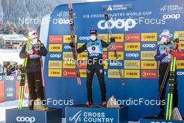 17.12.2022, Davos, Switzerland (SUI): Johannes Hoesflot Klaebo (NOR), Federico Pellegrino (ITA), Lucas Chanavat (FRA), (l-r) - FIS world cup cross-country, individual sprint, Davos (SUI). www.nordicfocus.com. © Modica/NordicFocus. Every downloaded picture is fee-liable.
