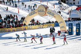 17.12.2022, Davos, Switzerland (SUI): Federico Pellegrino (ITA), Johan Haeggstroem (SWE), Johannes Hoesflot Klaebo (NOR), Lucas Chanavat (FRA), Even Northug (NOR), Gjoeran Tefre (NOR), (l-r)  - FIS world cup cross-country, individual sprint, Davos (SUI). www.nordicfocus.com. © Modica/NordicFocus. Every downloaded picture is fee-liable.