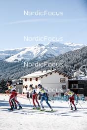 17.12.2022, Davos, Switzerland (SUI): Lea Fischer (SUI), Ane Appelkvist Stenseth (NOR), Laura Gimmler (GER), Anne Kyllonen (FIN), Lisa Unterweger (AUT), Alina Meier (SUI), (l-r)  - FIS world cup cross-country, individual sprint, Davos (SUI). www.nordicfocus.com. © Modica/NordicFocus. Every downloaded picture is fee-liable.