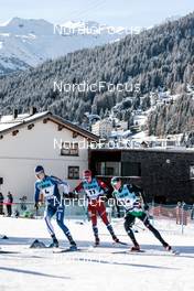 17.12.2022, Davos, Switzerland (SUI): Niilo Moilanen (FIN), Simen Myhre (NOR), Mikael Abram (ITA), (l-r)  - FIS world cup cross-country, individual sprint, Davos (SUI). www.nordicfocus.com. © Modica/NordicFocus. Every downloaded picture is fee-liable.