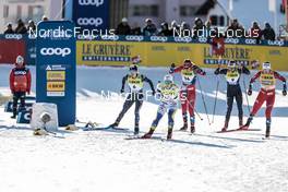 17.12.2022, Davos, Switzerland (SUI): Jessie Diggins (USA), Johanna Hagstroem (SWE), Mathilde Myhrvold (NOR), Julia Kern (USA), Tiril Udnes Weng (NOR), (l-r)  - FIS world cup cross-country, individual sprint, Davos (SUI). www.nordicfocus.com. © Modica/NordicFocus. Every downloaded picture is fee-liable.