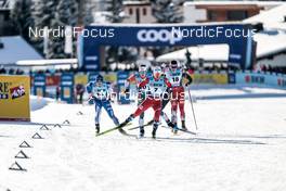 17.12.2022, Davos, Switzerland (SUI): Lauri Vuorinen (FIN), James Clugnet (GBR), Sindre Bjoernestad Skar (NOR), Lukas Mrkonjic (AUT), (l-r)  - FIS world cup cross-country, individual sprint, Davos (SUI). www.nordicfocus.com. © Modica/NordicFocus. Every downloaded picture is fee-liable.