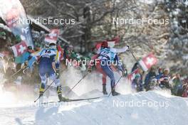 17.12.2022, Davos, Switzerland (SUI): Johan Haeggstroem (SWE), Renaud Jay (FRA), Ben Ogden (USA), (l-r)  - FIS world cup cross-country, individual sprint, Davos (SUI). www.nordicfocus.com. © Modica/NordicFocus. Every downloaded picture is fee-liable.