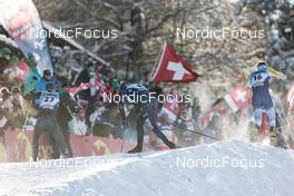 17.12.2022, Davos, Switzerland (SUI): Davide Graz (ITA), Ben Ogden (USA), Johan Haeggstroem (SWE), (l-r)  - FIS world cup cross-country, individual sprint, Davos (SUI). www.nordicfocus.com. © Modica/NordicFocus. Every downloaded picture is fee-liable.