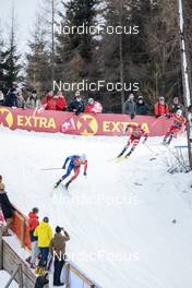 31.12.2022, Val Mustair, Switzerland (SUI): Lucas Chanavat (FRA), Sindre Bjoernestad Skar (NOR), Johannes Hoesflot Klaebo (NOR), Extra, (l-r)  - FIS world cup cross-country, tour de ski, individual sprint, Val Mustair (SUI). www.nordicfocus.com. © Modica/NordicFocus. Every downloaded picture is fee-liable.