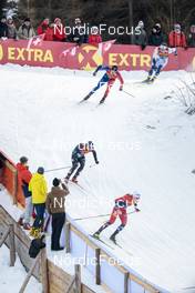 31.12.2022, Val Mustair, Switzerland (SUI): Federico Pellegrino (ITA), Renaud Jay (FRA), Johannes Hoesflot Klaebo (NOR), Anton Persson (SWE), Extra, (l-r)  - FIS world cup cross-country, tour de ski, individual sprint, Val Mustair (SUI). www.nordicfocus.com. © Modica/NordicFocus. Every downloaded picture is fee-liable.