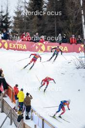 31.12.2022, Val Mustair, Switzerland (SUI): Johannes Hoesflot Klaebo (NOR), Federico Pellegrino (ITA), Sindre Bjoernestad Skar (NOR), Lucas Chanavat (FRA), Extra, (l-r)  - FIS world cup cross-country, tour de ski, individual sprint, Val Mustair (SUI). www.nordicfocus.com. © Modica/NordicFocus. Every downloaded picture is fee-liable.