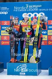 31.12.2022, Val Mustair, Switzerland (SUI): Federico Pellegrino (ITA), Johannes Hoesflot Klaebo (NOR), Sindre Bjoernestad Skar (NOR), (l-r) - FIS world cup cross-country, tour de ski, individual sprint, Val Mustair (SUI). www.nordicfocus.com. © Modica/NordicFocus. Every downloaded picture is fee-liable.