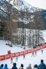 31.12.2022, Val Mustair, Switzerland (SUI): Nadine Faehndrich (SUI), Frida Karlsson (SWE), Lena Quintin (FRA), Katharina Hennig (GER), Lea Fischer (SUI), Katri Lylynpera (FIN), (l-r)  - FIS world cup cross-country, tour de ski, individual sprint, Val Mustair (SUI). www.nordicfocus.com. © Modica/NordicFocus. Every downloaded picture is fee-liable.