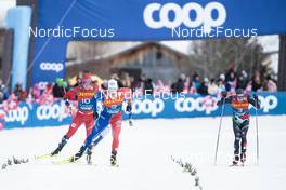 31.12.2022, Val Mustair, Switzerland (SUI): Sindre Bjoernestad Skar (NOR), Lucas Chanavat (FRA), Federico Pellegrino (ITA) - FIS world cup cross-country, tour de ski, individual sprint, Val Mustair (SUI). www.nordicfocus.com. © Modica/NordicFocus. Every downloaded picture is fee-liable.