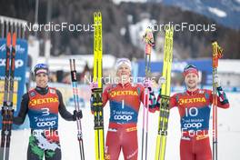 31.12.2022, Val Mustair, Switzerland (SUI): Federico Pellegrino (ITA), Johannes Hoesflot Klaebo (NOR), Sindre Bjoernestad Skar (NOR), (l-r) - FIS world cup cross-country, tour de ski, individual sprint, Val Mustair (SUI). www.nordicfocus.com. © Modica/NordicFocus. Every downloaded picture is fee-liable.