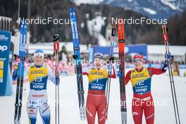 31.12.2022, Val Mustair, Switzerland (SUI): Maja Dahlqvist (SWE), Nadine Faehndrich (SUI), Lotta Udnes Weng (NOR), (l-r) - FIS world cup cross-country, tour de ski, individual sprint, Val Mustair (SUI). www.nordicfocus.com. © Modica/NordicFocus. Every downloaded picture is fee-liable.