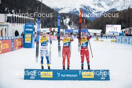 31.12.2022, Val Mustair, Switzerland (SUI): Maja Dahlqvist (SWE), Nadine Faehndrich (SUI), Lotta Udnes Weng (NOR), (l-r) - FIS world cup cross-country, tour de ski, individual sprint, Val Mustair (SUI). www.nordicfocus.com. © Modica/NordicFocus. Every downloaded picture is fee-liable.