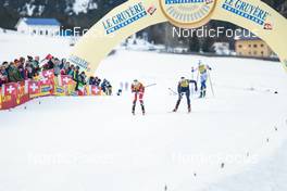 31.12.2022, Val Mustair, Switzerland (SUI): Tiril Udnes Weng (NOR), Julia Kern (USA), Maja Dahlqvist (SWE), Le Gruyere, (l-r)  - FIS world cup cross-country, tour de ski, individual sprint, Val Mustair (SUI). www.nordicfocus.com. © Modica/NordicFocus. Every downloaded picture is fee-liable.