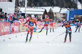31.12.2022, Val Mustair, Switzerland (SUI): Johannes Hoesflot Klaebo (NOR), Sindre Bjoernestad Skar (NOR), Federico Pellegrino (ITA), (l-r)  - FIS world cup cross-country, tour de ski, individual sprint, Val Mustair (SUI). www.nordicfocus.com. © Modica/NordicFocus. Every downloaded picture is fee-liable.