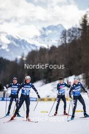 30.12.2022, Val Mustair, Switzerland (SUI): Julia Kern (USA), Jessie Diggins (USA), Rosie Brennan (USA), Alayna Sonnesyn (USA), (l-r)  - FIS world cup cross-country, tour de ski, training, Val Mustair (SUI). www.nordicfocus.com. © Modica/NordicFocus. Every downloaded picture is fee-liable.