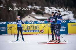 30.12.2022, Val Mustair, Switzerland (SUI): Jessie Diggins (USA), Rosie Brennan (USA), Julia Kern (USA), (l-r)  - FIS world cup cross-country, tour de ski, training, Val Mustair (SUI). www.nordicfocus.com. © Modica/NordicFocus. Every downloaded picture is fee-liable.