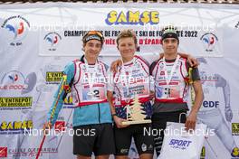 09.10.2022, Arcon, France (FRA): SIMON Chappaz (FRA), VICTOR Lovera (FRA), SABIN Coupat (FRA), (l-r) - French Summer Championships Cross-Country, individual, Arcon (FRA). www.nordicfocus.com. © Thibaut/NordicFocus. Every downloaded picture is fee-liable.