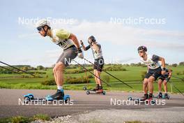08.10.2022, Arcon, France (FRA): Roman Gallois (FRA), Quentin Fribourg (FRA), Nathan Marseille (FRA), (l-r) - French Summer Championships Cross-Country, sprint, Arcon (FRA). www.nordicfocus.com. © Thibaut/NordicFocus. Every downloaded picture is fee-liable.