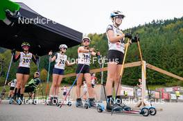 08.10.2022, Arcon, France (FRA): Leane Andre (FRA), Agathe Ferreira (FRA), Romane Sarrut Rio (FRA), Charlotte Chany (FRA), (l-r)  - French Summer Championships Cross-Country, sprint, Arcon (FRA). www.nordicfocus.com. © Thibaut/NordicFocus. Every downloaded picture is fee-liable.