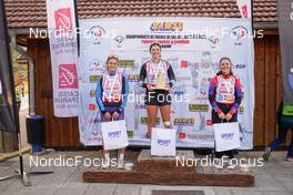 08.10.2022, Arcon, France (FRA): Jehanne Grosjean (FRA), Daphne Patois (FRA), Laila Billet (FRA), (l-r) - French Summer Championships Cross-Country, sprint, Arcon (FRA). www.nordicfocus.com. © Thibaut/NordicFocus. Every downloaded picture is fee-liable.