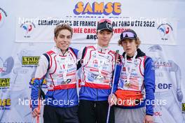 08.10.2022, Arcon, France (FRA): Quentin Viguier (FRA), Luigi Biancolli (FRA), Quentin Lespine (FRA), (l-r) - French Summer Championships Cross-Country, sprint, Arcon (FRA). www.nordicfocus.com. © Thibaut/NordicFocus. Every downloaded picture is fee-liable.