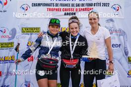 08.10.2022, Arcon, France (FRA): France Pignot (FRA), Leonie Besson (FRA), Noemie Charriere (SUI), (l-r) - French Summer Championships Cross-Country, sprint, Arcon (FRA). www.nordicfocus.com. © Thibaut/NordicFocus. Every downloaded picture is fee-liable.
