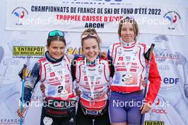 08.10.2022, Arcon, France (FRA): France Pignot (FRA), Leonie Besson (FRA), Leonie Perry (FRA), (l-r) - French Summer Championships Cross-Country, sprint, Arcon (FRA). www.nordicfocus.com. © Thibaut/NordicFocus. Every downloaded picture is fee-liable.