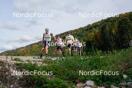 08.10.2022, Arcon, France (FRA): Lucas Chanavat (FRA), Quentin Joly (FRA), Luc Primet (FRA), (l-r) - French Summer Championships Cross-Country, sprint, Arcon (FRA). www.nordicfocus.com. © Thibaut/NordicFocus. Every downloaded picture is fee-liable.