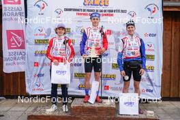 08.10.2022, Arcon, France (FRA): Mathieu Blanc (FRA), Ivan Essonnier (FRA), Titouan Blanchard (FRA), (l-r) - French Summer Championships Cross-Country, sprint, Arcon (FRA). www.nordicfocus.com. © Thibaut/NordicFocus. Every downloaded picture is fee-liable.