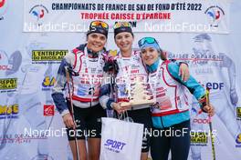 08.10.2022, Arcon, France (FRA): Eve Ondine Duchaufour (FRA), Cloe Pagnier (FRA), Tania Kurek (FRA), (l-r) - French Summer Championships Cross-Country, sprint, Arcon (FRA). www.nordicfocus.com. © Thibaut/NordicFocus. Every downloaded picture is fee-liable.