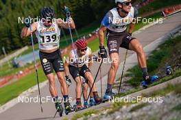 08.10.2022, Arcon, France (FRA): Arnaud Chautemps (FRA), Victor Lovera (FRA), Sabin Coupat (FRA), (l-r) - French Summer Championships Cross-Country, sprint, Arcon (FRA). www.nordicfocus.com. © Thibaut/NordicFocus. Every downloaded picture is fee-liable.