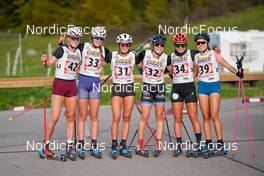 08.10.2022, Arcon, France (FRA): Noemie Charriere (SUI), Leonie Perry (FRA), Liv Coupat (FRA), Leonie Besson (FRA), France Pignot (FRA), Eva Gatie (FRA), (l-r) - French Summer Championships Cross-Country, sprint, Arcon (FRA). www.nordicfocus.com. © Thibaut/NordicFocus. Every downloaded picture is fee-liable.