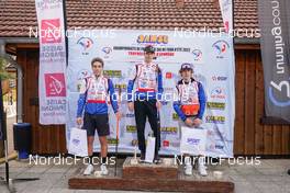 08.10.2022, Arcon, France (FRA): Quentin Viguier (FRA), Luigi Biancolli (FRA), Quentin Lespine (FRA), (l-r) - French Summer Championships Cross-Country, sprint, Arcon (FRA). www.nordicfocus.com. © Thibaut/NordicFocus. Every downloaded picture is fee-liable.