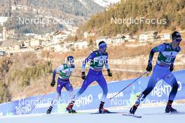08.01.2022, Val di Fiemme, Italy (ITA): (l-r), Eero Hirvonen (FIN), Gasper Brecl (SLO), Gael Blondeau (FRA) - FIS world cup nordic combined men, individual gundersen HS106/10km, Val di Fiemme (ITA). www.nordicfocus.com. © Volk/NordicFocus. Every downloaded picture is fee-liable.