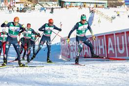 08.01.2022, Val di Fiemme, Italy (ITA): Julian Schmid (GER), Ben Loomis (USA), Johannes Rydzek (GER), Fabian Riessle (GER), (l-r)  - FIS world cup nordic combined men, individual gundersen HS106/10km, Val di Fiemme (ITA). www.nordicfocus.com. © Volk/NordicFocus. Every downloaded picture is fee-liable.