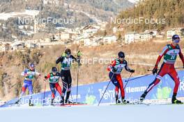 08.01.2022, Val di Fiemme, Italy (ITA): (l-r), Tomas Portyk (CZE), Kodai Kimura (JPN), Jared Shumate (USA), Sora Yachi (JPN), Einar Luraas Oftebro (NOR) - FIS world cup nordic combined men, individual gundersen HS106/10km, Val di Fiemme (ITA). www.nordicfocus.com. © Volk/NordicFocus. Every downloaded picture is fee-liable.
