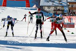 08.01.2022, Val di Fiemme, Italy (ITA): Philipp Orter (AUT), Espen Andersen (NOR), Kristjan Ilves (EST), Ben Loomis (USA), Lukas Greiderer (AUT), (l-r)  - FIS world cup nordic combined men, individual gundersen HS106/10km, Val di Fiemme (ITA). www.nordicfocus.com. © Volk/NordicFocus. Every downloaded picture is fee-liable.