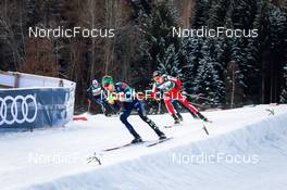 09.01.2022, Val di Fiemme, Italy (ITA): Fabian Riessle (GER), Espen Andersen (NOR), Vinzenz Geiger (GER), (l-r)  - FIS world cup nordic combined men, individual gundersen HS106/10km, Val di Fiemme (ITA). www.nordicfocus.com. © Volk/NordicFocus. Every downloaded picture is fee-liable.