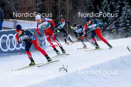 09.01.2022, Val di Fiemme, Italy (ITA): Kodai Kimura (JPN), Espen Bjoernstad (NOR), Jared Shumate (USA), Ben Loomis (USA), Sora Yachi (JPN) - FIS world cup nordic combined men, individual gundersen HS106/10km, Val di Fiemme (ITA). www.nordicfocus.com. © Volk/NordicFocus. Every downloaded picture is fee-liable.